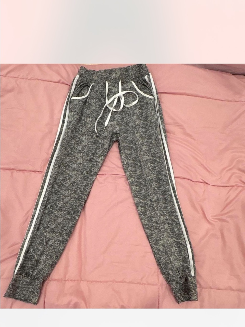 Girls' Heather Gray Jogger Sweatpants with White Side Stripes